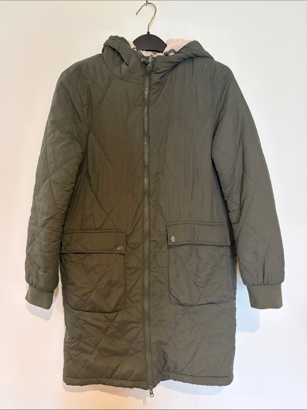 Roolee Quilted Hooded Long Puffer Coat - Olive Green
